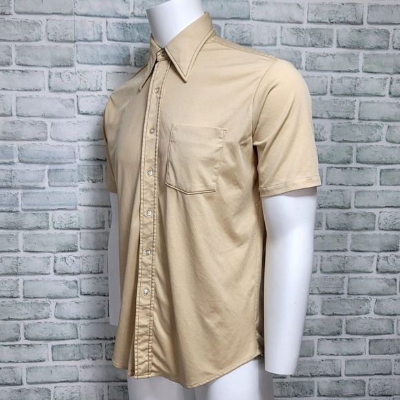 Vintage 60s 70s David Harrison Mens L 16-16.5 Polyester Shirt Short Sleeve MOD - Picture 4 of 7